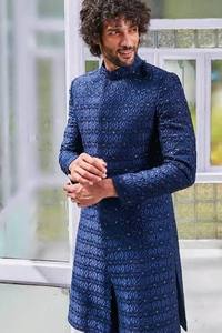Men's Woven Embroidered <b>Sequin</b> Summer Kurta Pajama Set Full Sleeve Traditional Pakistani Outerwear for Wedding Festival - Product Image 2