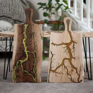 Handmade Olive Wood Resin River Cutting Board Set Red Blue <b>Black</b> Epoxy Inlay Charcuterie Board Rectangle <b>Serving</b> <b>Tray</b> Juice Groo - Product Image 1