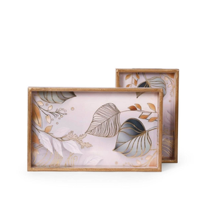 Plateau de service en bois MDF avec poignées, plateau rectangulaire en cuir et bois - lot de deux - Product Image 2
