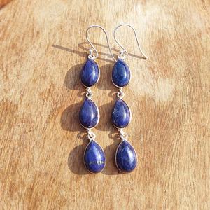Natural Lapis Lazuli Bohemian Drop <b>Earrings</b> Handmade <b>Silver</b> Plated Brass Blue Gemstone <b>Dangle</b> <b>Earrings</b> High Quality Unique - Product Image 4