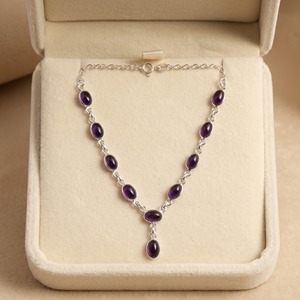 Natural Amethyst Necklace 925 Sterling Silver Multi Stone Necklace Handmade February Birthstone Minimalist Jewelry <b>Gift</b> For Her - Product Image 4