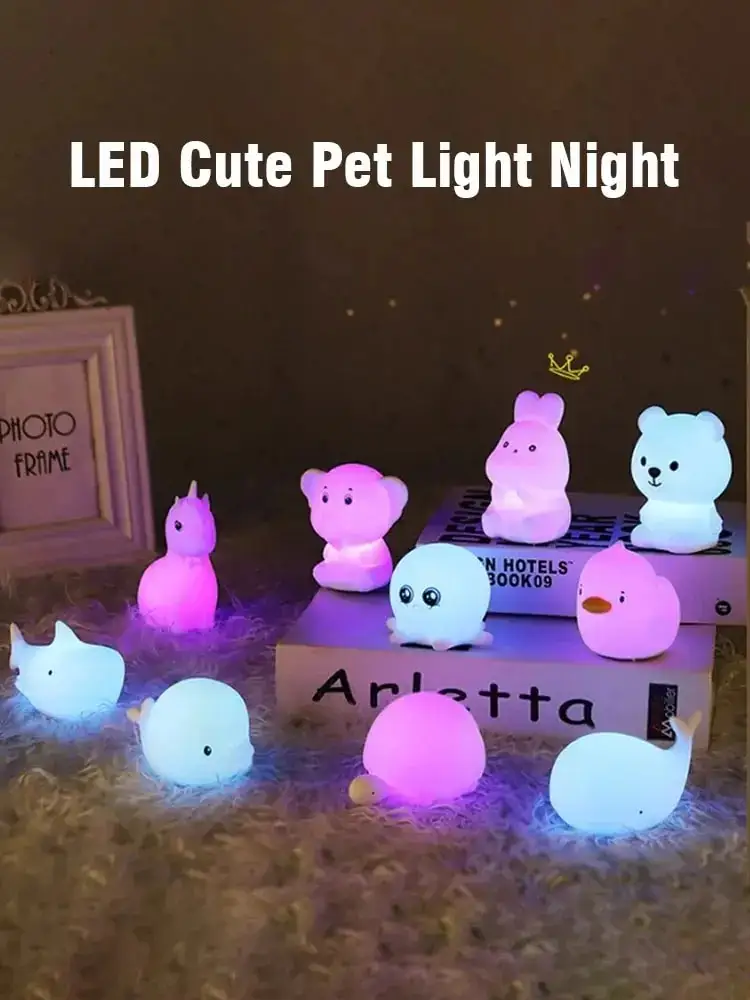 LEDナイトライトRGBシリコンかわいい動物ベアウサギタッチワイヤレス使用減圧カラフルなナイトムードライト子供向けギフト