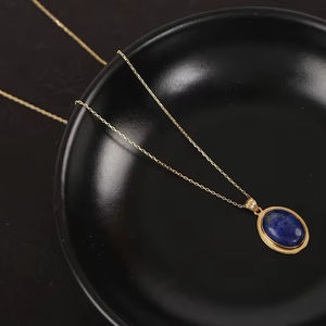 Collar con Colgante de Lapislázuli, Plata de Ley 925, Chapado en Oro de 14K, Certificado IGI, Diseño Único, Joyería de Piedra de Nacimiento de Septiembre, Regalo - Product Image 1