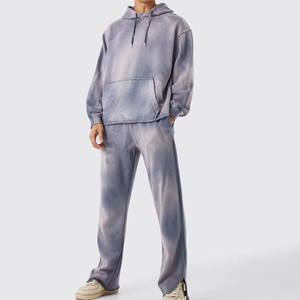 Good quality <b>Tie</b> <b>Dye</b> Hooded Tracksuit 100% Cotton Full Length Loose Fit Gradient Color Casual Autumn Wear With Side Pockets - Product Image 1