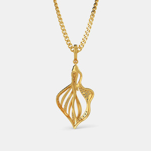 Collar con Colgante de Diamante Cultivado en Laboratorio con Diseño Abstracto de Hoja en Espiral en Oro Amarillo - Product Image 6