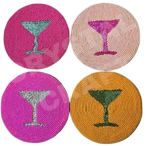 CRYSTAL CRAFT - Posavasos Redondos Bordados con Cuentas Multicolores, Hechos a Mano, Personalizables con Cuentas de Vidrio - Product Image 1