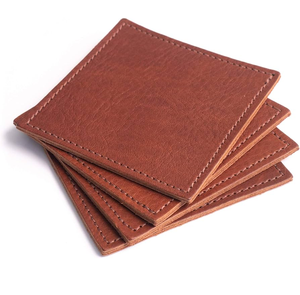 Sous-verre classique en cuir pour table, ensemble de sous-verres ronds en cuir noir, tapis antidérapants pour table - Product Image 4