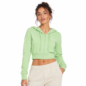 Custom Logo Women's Full Zip Up <b>Cropped</b> Hoodie Fleece Slim Fit Long Sleeve Sweatshirt Gym Workout Streetwear Crop <b>Top</b> Hoodie - Product Image 1