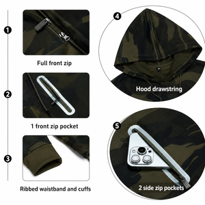 Veste à capuche softshell tactique camouflage pour homme |   Sweat à capuche de chasse imperméable à fermeture éclair intégrale avec poches utilitaires - Product Image 4