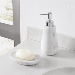 Organisateur élégant pour salle de bain, rangement pour comptoir, accessoires décoratifs en marbre, décoration moderne pour la maison, organisateur en marbre blanc - Product Image 4