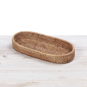Combo oval tray hand woven rattan trays tiramisu fruit <b>snack</b> display <b>container</b> countertop organiser - Product Image 4