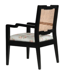 Fauteuil traditionnel en bois avec dossier en rotin et revêtement floral, chaise de salon, structure en bois massif faite à la main - Product Image 1