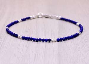 Pulsera de Plata de Ley Chapada en Oro con Cuentas de Lapislázuli, Piedra de Nacimiento de Septiembre, Gema Azul Natural, Joyería Étnica y Elegante, Regalo - Product Image 6