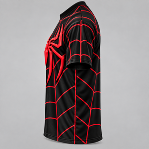 T-shirt Spiderman personnalisé avec logo, toile d'araignée rouge et noire, manches courtes, streetwear, impression sérigraphique en relief - Product Image 4