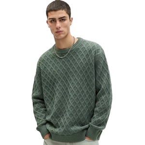 Pull en maille géométrique vert de qualité supérieure pour homme, à manches régulières et ourlet côtelé, idéal pour l'automne – Vente en gros - Product Image 1