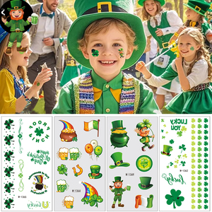 Tatuaggio Temporaneo Personalizzato a Forma di <span class=keywords><strong>Quadrifoglio</strong></span> Irlandese Verde, Adesivo per Viso e Corpo, Impermeabile e Rimovibile, per Bambini - Product Image 1