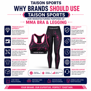 Ensemble de leggings et soutien-gorge de sport MMA pour femmes, qualité supérieure, 260 GSM, 100% coton, design à panneaux violet et noir, logo sublimé, imperméable - Product Image 5