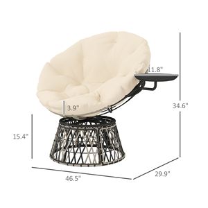 Fauteuil Papasan d'extérieur pivotant à 360 degrés avec coussin beige et plateau latéral - Product Image 3