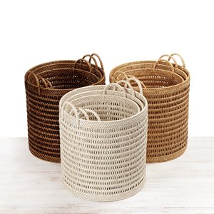 Open <b>weaving</b> round rattan <b>basket</b> set best quality natural fiber <b>baskets</b> to organize blanket laundry - Product Image 5