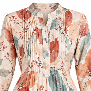 Vestido maxi con estampado floral para mujer, manga larga, plisado frontal, puños acampanados, elegante, línea A, modesto, informal, para fiesta. - Product Image 5