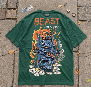 Camiseta Oversize de Algodón Negro con Estampado de Calavera Beast Incarnate para Hombre, Manga Corta, Cuello Redondo, Diseño Transpirable, Estilo Urbano - Product Image 5