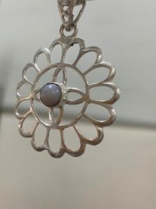 Pendentif Charme Floral en Argent Allemand avec Pierre Précieuse Bleue Larimar, Style Vintage, Qualité AAA, Vente en Gros, Fait Main, Lisse, Unisexe pour Femme - Product Image 3