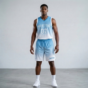 Ensemble short et maillot de basket personnalisé bleu clair et blanc, dégradé ombré, uniforme d'équipe, vêtements de sport respirants en mesh, sublimation - Product Image 4