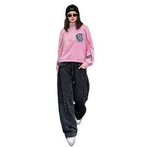 Sweat-shirt oversize streetwear à demi-zip avec broderie et passepoil contrastant 100% coton – Haut décontracté pour l'hiver et le quotidien - Product Image 5