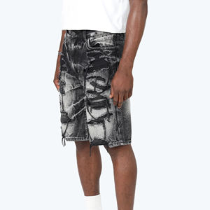 Shorts cargo en toile et denim tricoté surdimensionnés, coupe ample, avec logo personnalisé, de haute qualité, fabriqués en usine pour hommes. - Product Image 3