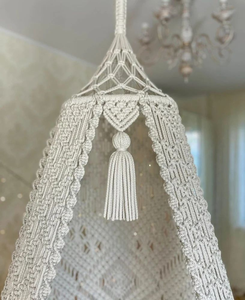 White Macramé Swing <b>Chair</b> Hanging Hammock <b>Round</b> Boho Hanging Swing <b>Chair</b> Indoor Outdoor Patio Seat - Product Image 3