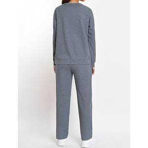 Conjunto deportivo de dos piezas para mujer, sudadera con botones y pantalones deportivos de algodón, conjunto cómodo de dos piezas para estar en casa - Product Image 2