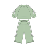 Ensemble deux pièces pour filles, sweat-shirt et pantalon en molleton français avec nœud papillon et patchwork, pour l'automne