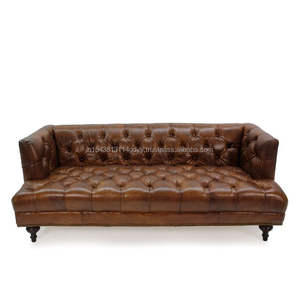Juego de sofá de cuero Chesterfield con mechones marrones modernos Estilo de Diseño Industrial de gran oferta para salas de estar y comedores de apartamentos - Product Image 4