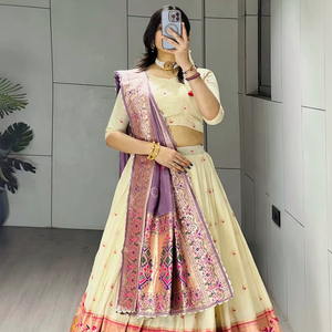 Conjunto Tradicional de Lehenga Choli Paithani para Bodas, para Mujer - Product Image 1