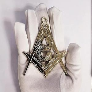 Joyerie de collier maçonnique avec symbole carré et compas, grand pendentif maçonnique plaqué argent - Product Image 4