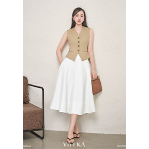 Chaleco Corto Entallado Informal para Mujer, Diseño Icónico Vietnamita, Botones Beige, Transpirable, Proveedor OEM ODM DELWYN Suits - Product Image 2