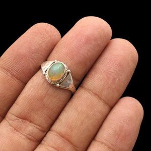 Natural Ethiopian Opal Silver Plated 925 <b>Ring</b> Boho Vintage Gemstone Jewelry Wholesale - Product Image 4