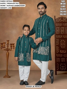 DADDY & PRINCE Boys <b>Black</b> Silk <b>Kurta</b> With Elegant Embroidery Ankle-Length Traditional Wear <b>For</b> Wedding All Seasons - Product Image 4