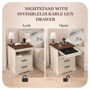 Modern Nightstand with Hidden Lockable Drawer Wireless Charging <b>Bedside</b> Table Secret <b>Storage</b> Cabinet for Bedroom LED Smart Homes - Product Image 4