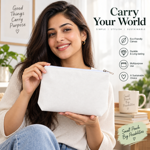 Small Canvas Cosmetic Pouch With <b>Zipper</b> Closure Eco-Friendly Minimalist Design For Makeup Essentials And Travel <b>Accessories</b> - Product Image 5