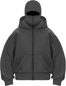 Sweat-shirt à capuche pour homme, style balaclava, double capuche zippée, manches longues, coupe-vent, avec masque intégré - Product Image 1