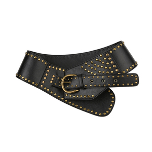 Cinturón de Cuero PU Ajustable con Tachuelas Metálicas Personalizado, Estilo Vintage, Accesorio de Moda para Mujer - Product Image 1