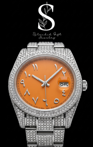 Montre automatique pour homme avec cadran arabe orange de 41 mm, mouvement suisse, diamants Moissanite VVS, bijoux de mode - Product Image 5