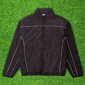 Ensemble de veste de course coupe-vent noire à manches longues avec fermeture éclair, col montant, vêtements de sport décontractés pour toutes les saisons, en polyester tissé - Product Image 5