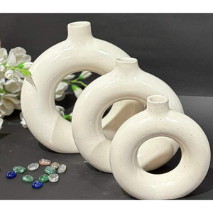 Minimalist White Ceramic Donut <b>Vase</b> <b>Set</b> of <b>3</b> Nordic Speckled Circular Flower Pots Modern Boho Home Decor Table Centerpiece <b>Vases</b> - Product Image 1