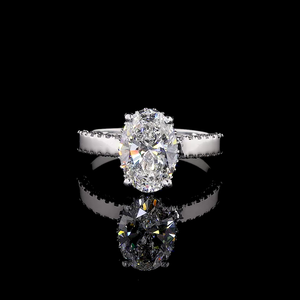 Bague de fiançailles ovale en or jaune 14 carats Provence Luxury avec diamant de laboratoire 3 carats VVS2 couleur E et pierres latérales certifiées IGI pour femme - Product Image 1