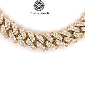 Charm_Jewells Men's 14K Gold Plated Silver Moissanite Round Brilliant Cut Link Chain <b>Statement</b> <b>Necklace</b> Hip Hop Style - Product Image 6