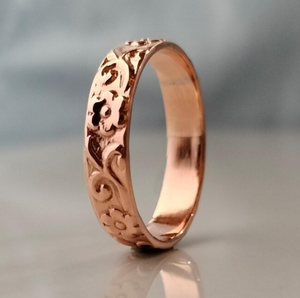 แหวนทองแดงแท้ลายวงกลมสลักลายจุดแบบวินเทจ แหวนทองแดงขอบเรียบ - Product Image 4