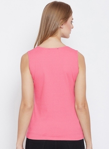 Camiseta sin mangas de punto rosa para mujer con apliques de mariposas arcoíris, top informal con cuello redondo - Product Image 4