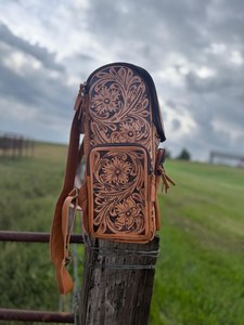 Hand <b>Tooled</b> Genuine Leather <b>Backpack</b> Western Floral Design Travel School Laptop Bag - Product Image 4